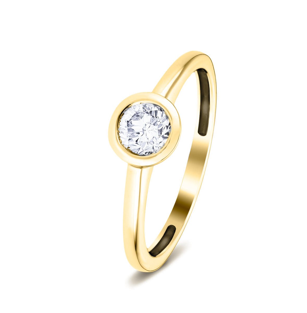 Certified Rub Over Diamond Solitaire Engagement Ring 0.50ct G/SI 18k Yellow Gold - All Diamond