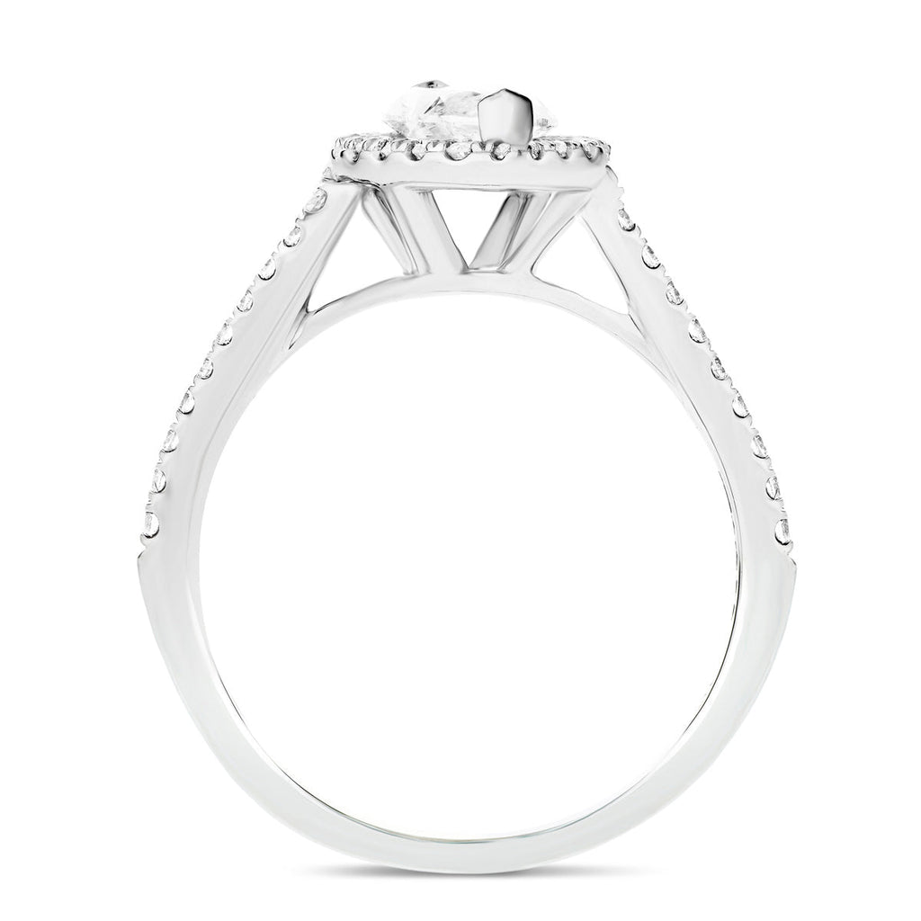 Certified Twist Marquise Diamond Halo Engagement Ring 0.60ct E/VS in 18k White Gold - All Diamond