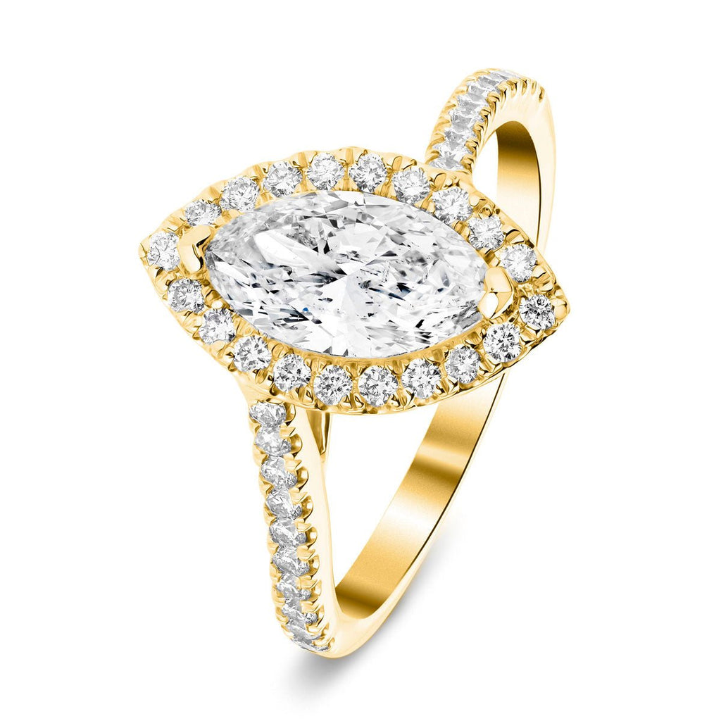 Certified Twist Marquise Diamond Halo Engagement Ring 0.85ct E/VS in 18k Yellow Gold - All Diamond