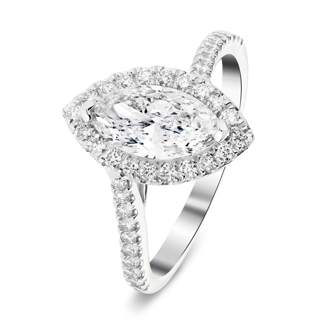Certified Twist Marquise Diamond Halo Engagement Ring 0.85ct G/SI in 18k White Gold - All Diamond