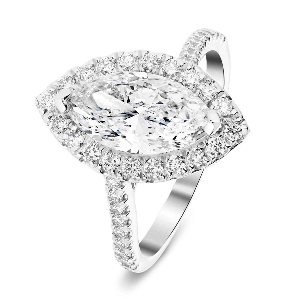 Certified Twist Marquise Diamond Halo Engagement Ring 1.50ct E/VS in 18k White Gold - All Diamond