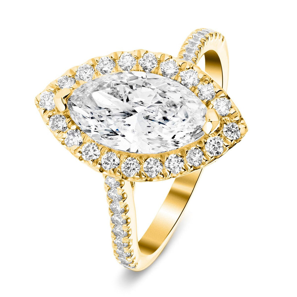 Certified Twist Marquise Diamond Halo Engagement Ring 2.10ct E/VS in 18k Yellow Gold - All Diamond