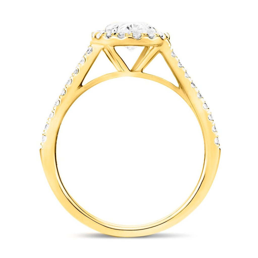 Certified Twist Oval Diamond Halo Engagement Ring 0.60ct E/VS in 18k Yellow Gold - All Diamond
