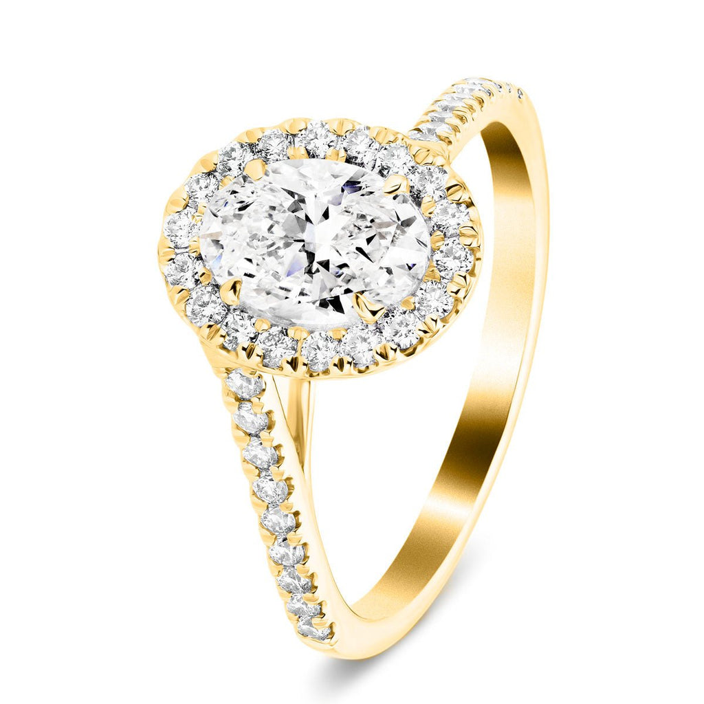 Certified Twist Oval Diamond Halo Engagement Ring 0.60ct E/VS in 18k Yellow Gold - All Diamond