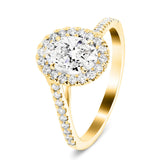 Certified Twist Oval Diamond Halo Engagement Ring 0.85ct G/SI in 18k Yellow Gold - All Diamond