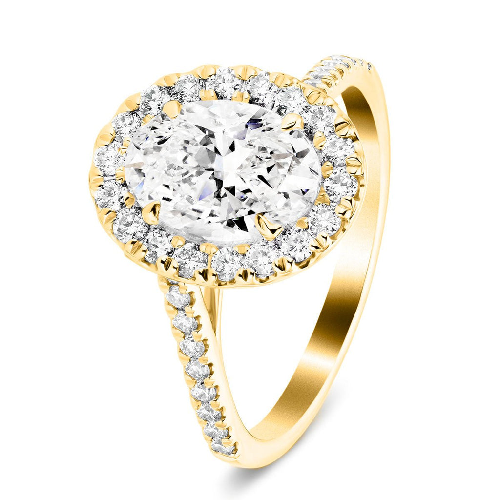 Certified Twist Oval Diamond Halo Engagement Ring 1.50ct E/VS in 18k Yellow Gold - All Diamond