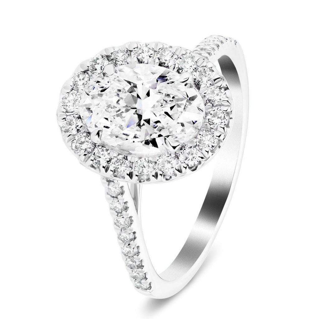 Certified Twist Oval Diamond Halo Engagement Ring 1.50ct G/SI in 18k White Gold - All Diamond