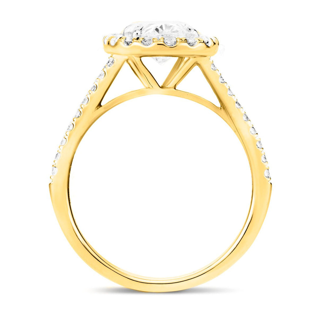 Certified Twist Oval Diamond Halo Engagement Ring 2.10ct E/VS in 18k Yellow Gold - All Diamond