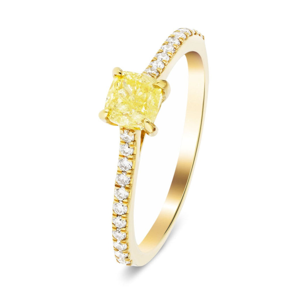 Certified Yellow Cushion Diamond Engagement Ring 0.85ct Ring 18k Yellow Gold - All Diamond