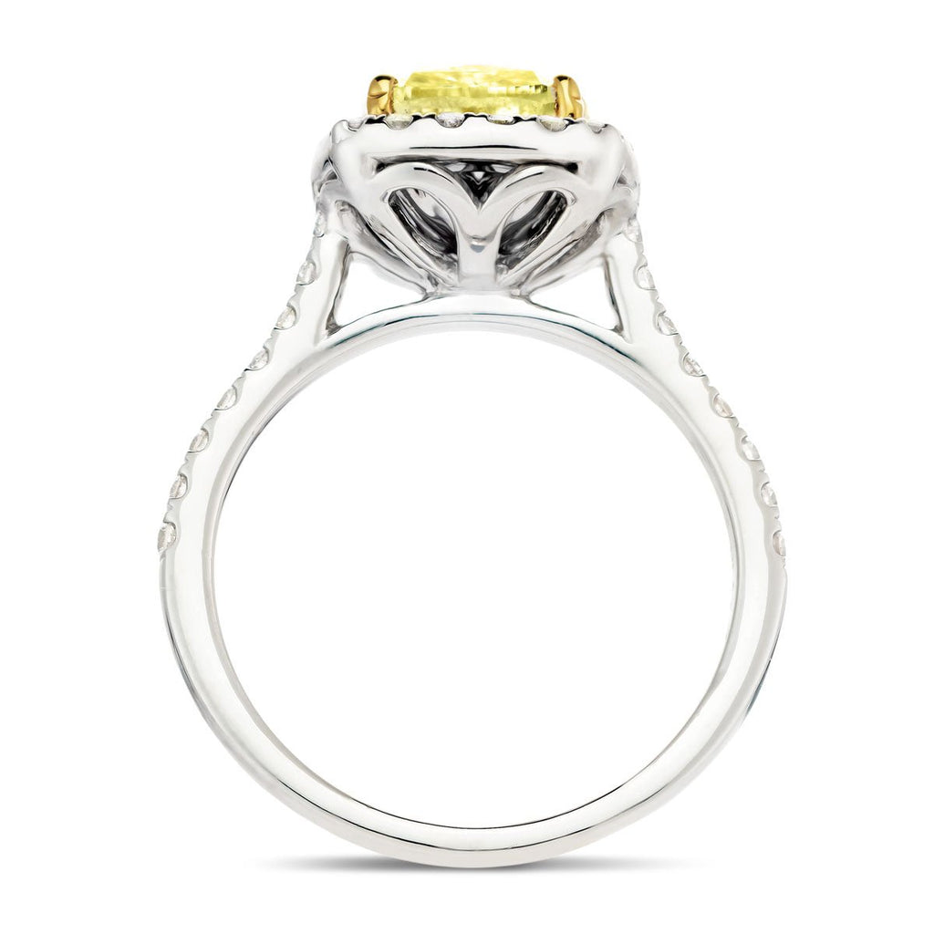 Certified Yellow Diamond Cushion Engagement Ring 0.80ct Ring in Platinum - All Diamond