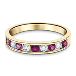 Channel Ruby & Diamond Half Eternity Ring 0.55ct 18k Yellow Gold - All Diamond