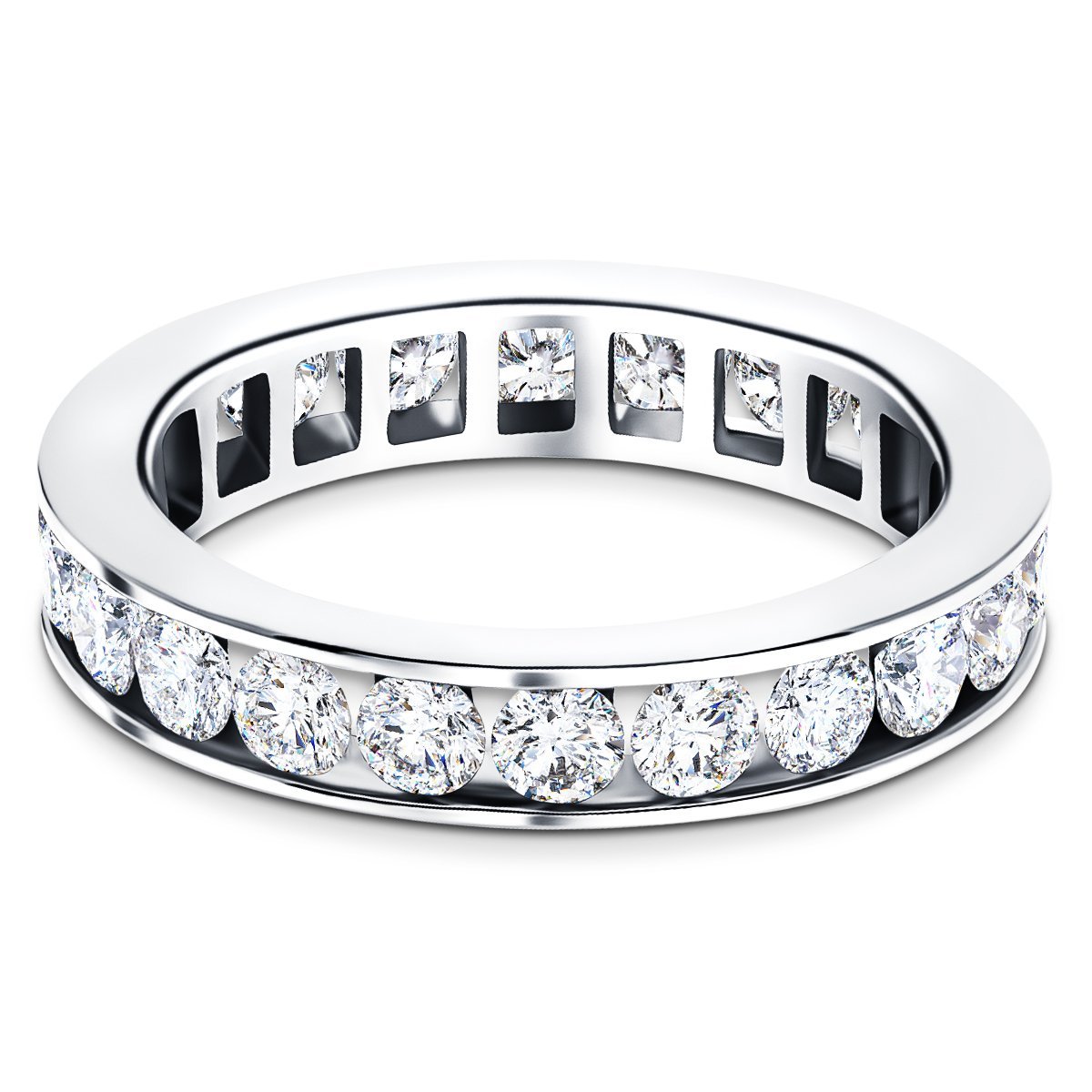 Channel Set Full Eternity Diamond Ring 1.50ct 18k White Gold 3.5mm - All Diamond