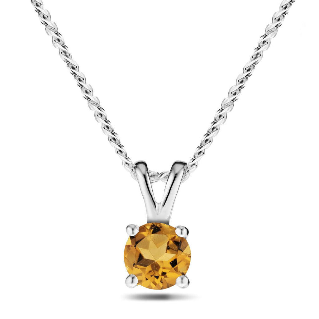 Citrine Solitaire Necklace Pendant 0.40ct in 9k White Gold 5.0mm - All Diamond