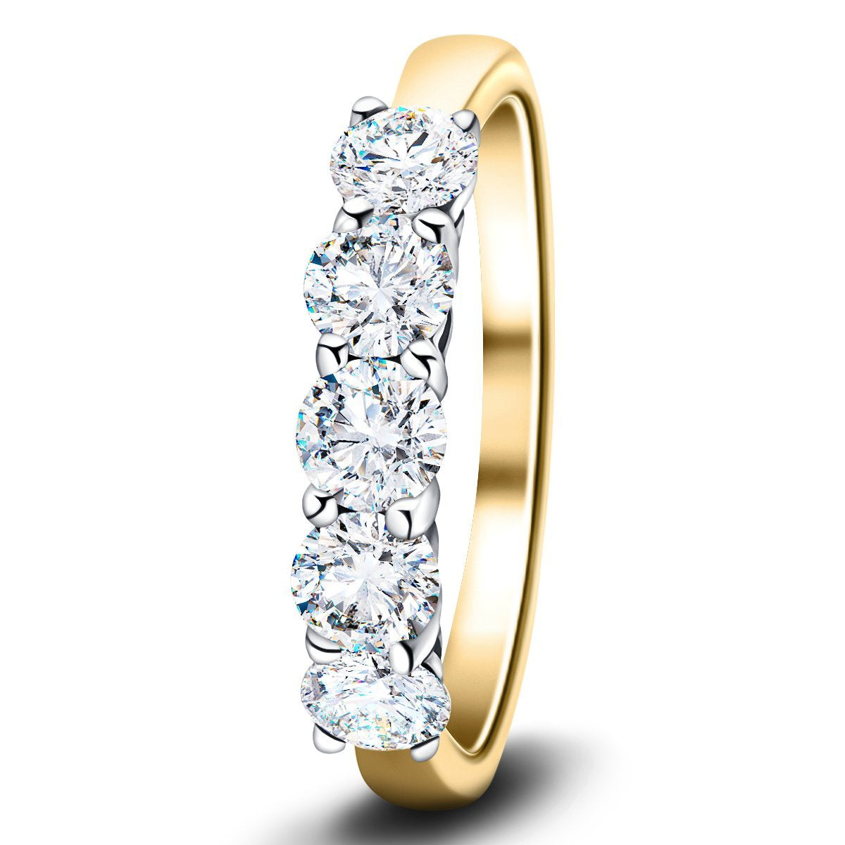 Classic Five Stone Ring with 1.00ct G/SI Quality 18k Yellow Gold - All Diamond