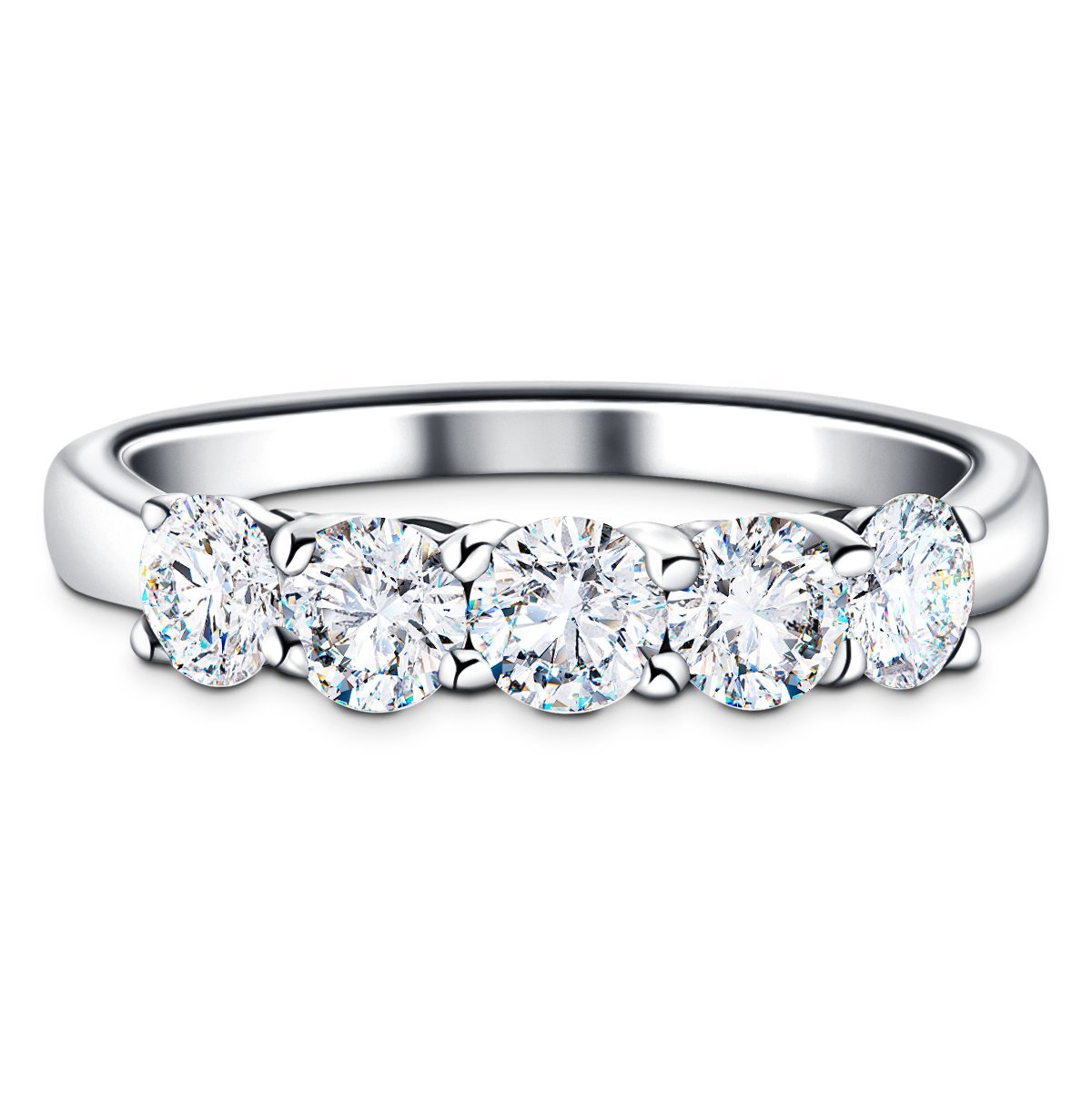 Classic Five Stone Ring with 1.00ct G/SI Quality Diamonds in Platinum - All Diamond