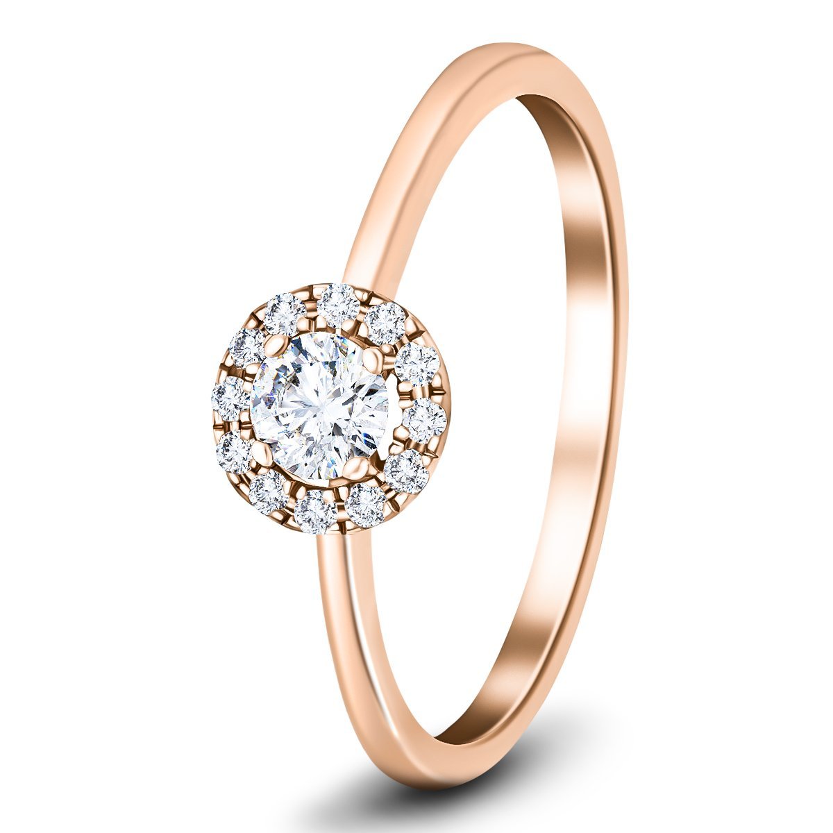 Classic Halo Diamond Engagement Ring with 0.27ct in 18k Rose Gold - All Diamond