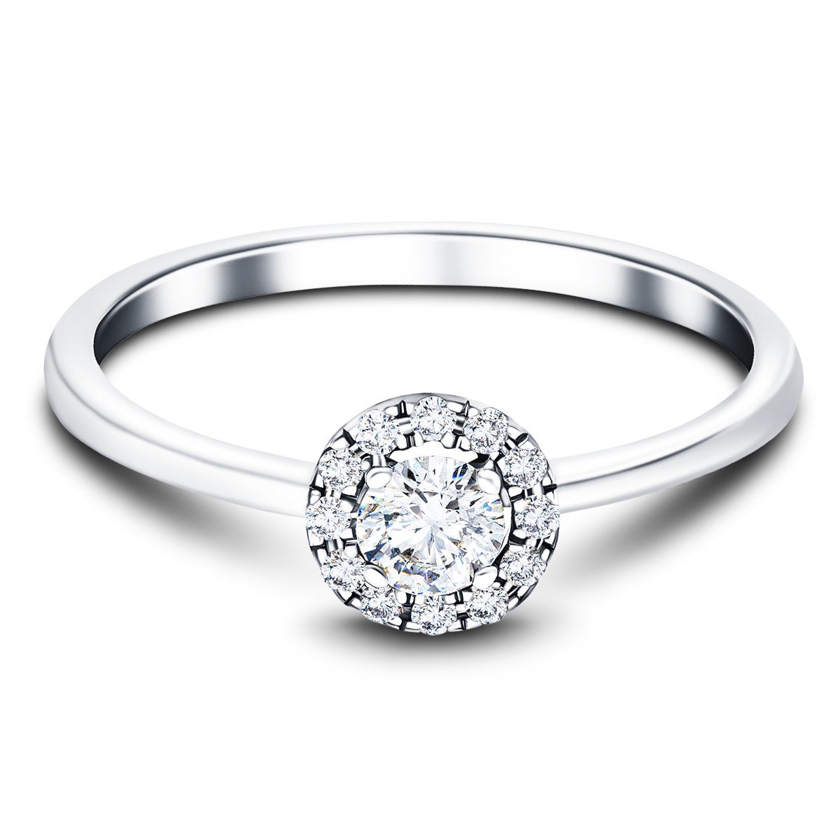 Classic Halo Diamond Engagement Ring with 0.27ct in 18k White Gold - All Diamond