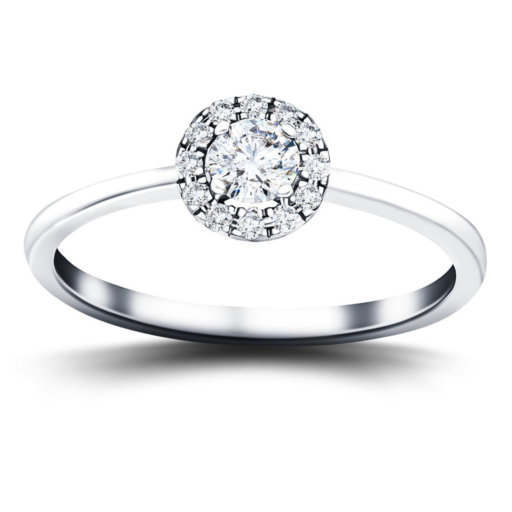 Classic Halo Diamond Engagement Ring with 0.27ct in 18k White Gold - All Diamond
