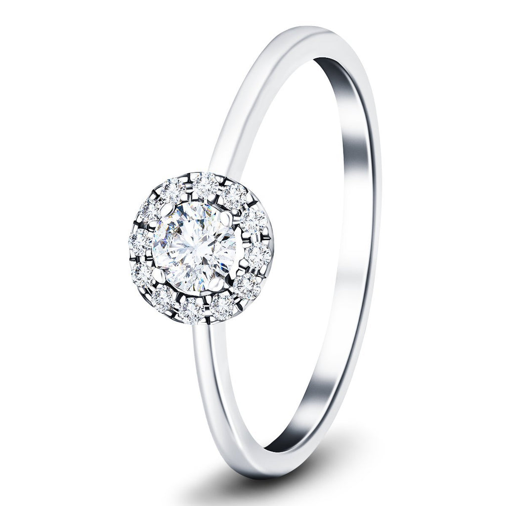 Classic Halo Diamond Engagement Ring with 0.27ct in 18k White Gold - All Diamond