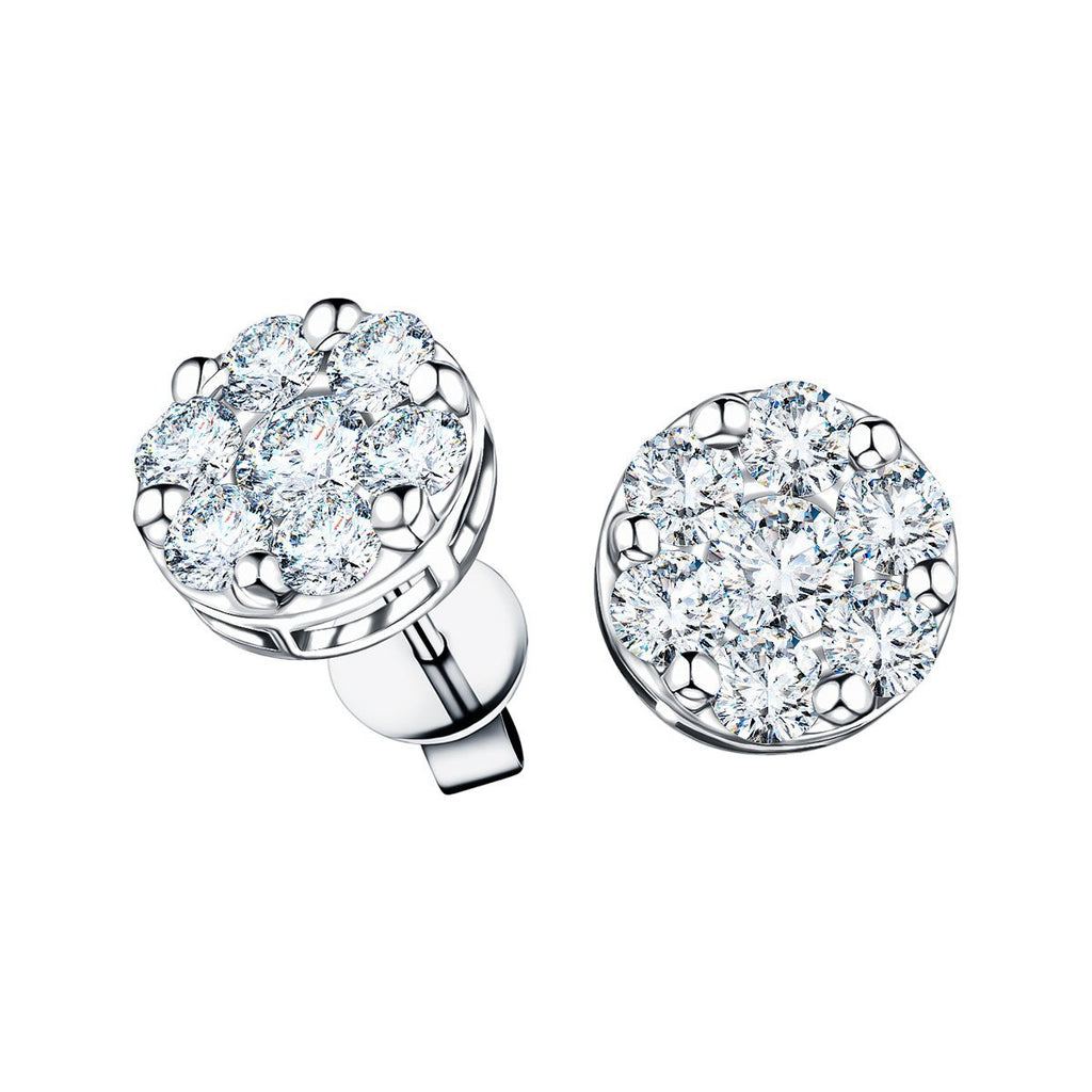 Cluster Diamond Earrings 1.00ct G/SI Quality in 18k White Gold - All Diamond