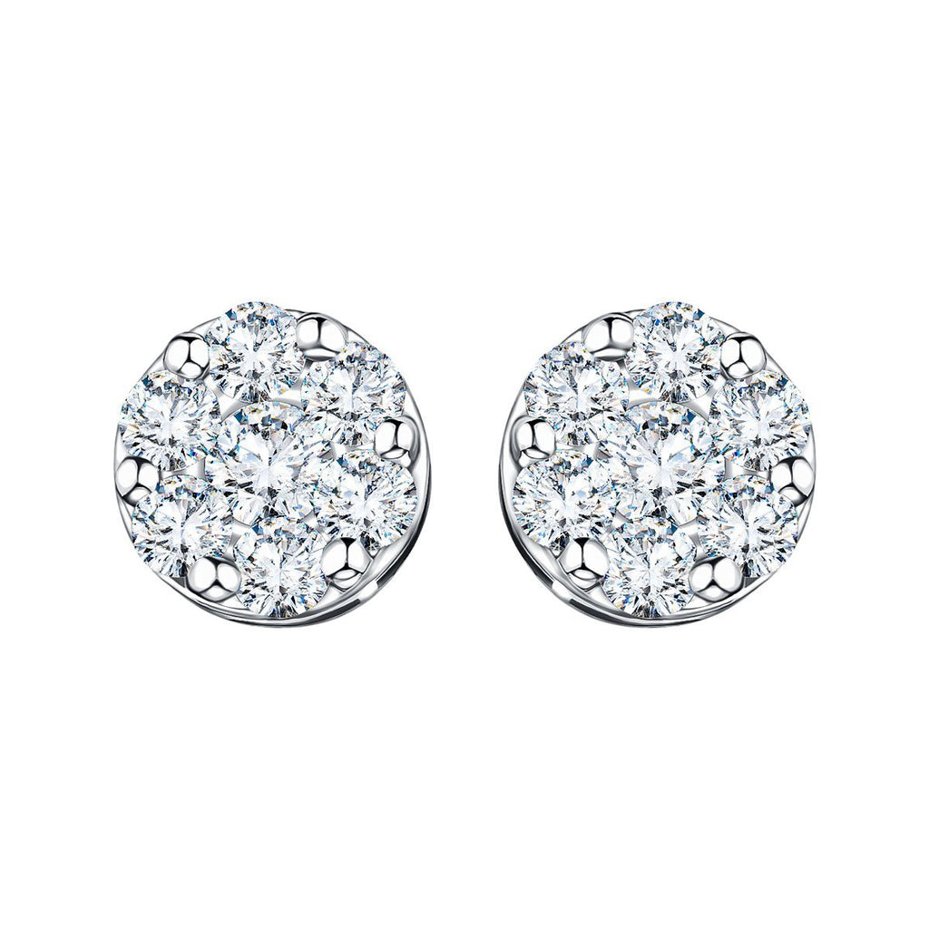 Cluster Diamond Earrings 1.50ct G/SI Quality in 18k White Gold - All Diamond