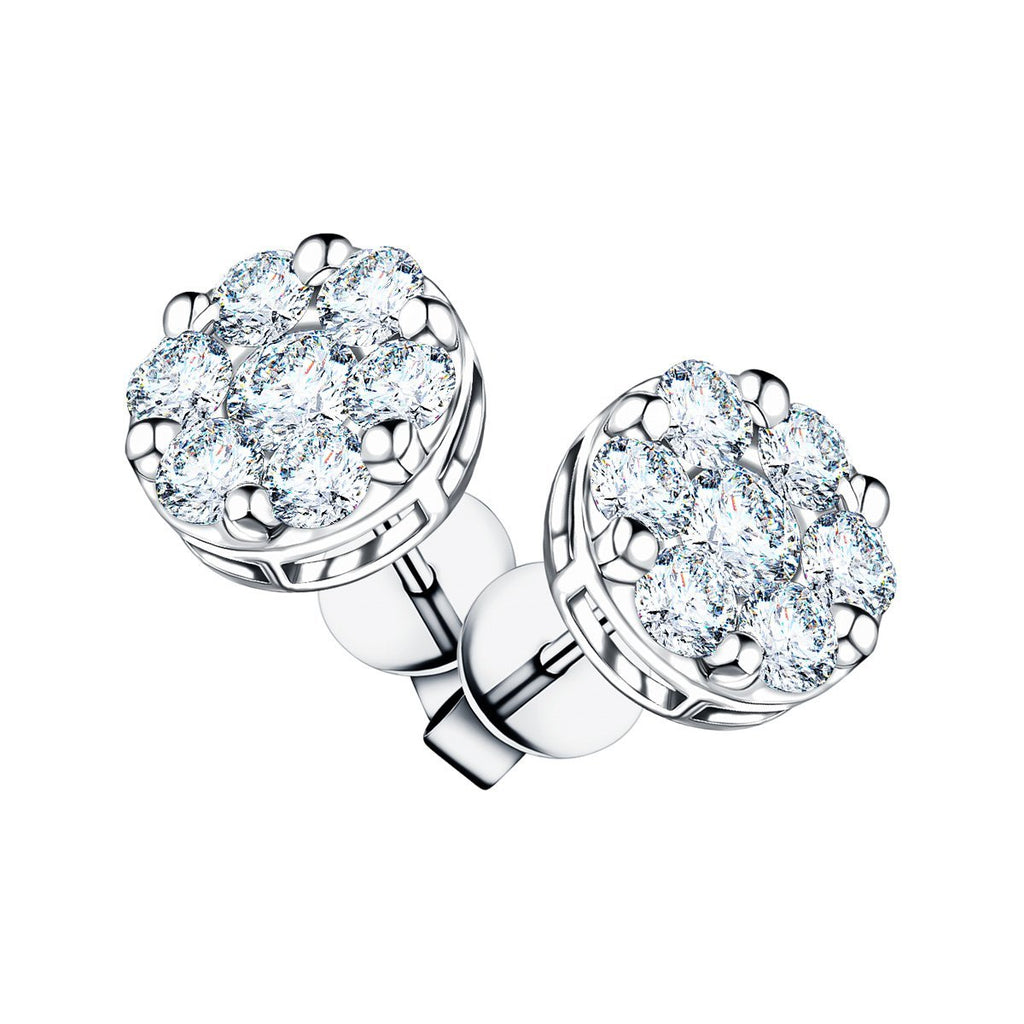 Cluster Diamond Earrings 2.00ct G/SI Quality in 18k White Gold - All Diamond