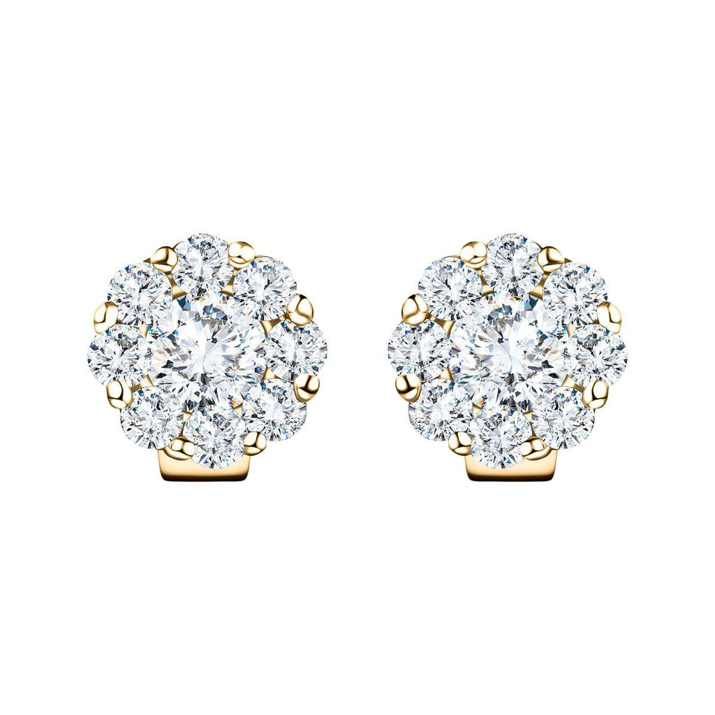 Cluster Earrings 0.75ct G/SI Quality Diamond in 18k Yellow Gold - All Diamond