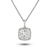 Cushion Diamond Cluster Pendant Necklace 0.75ct G/SI 18k White Gold - All Diamond