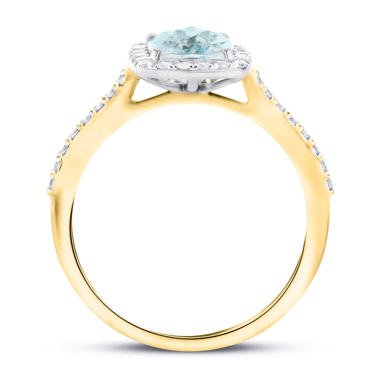 Cushion Halo Aquamarine 1.21ct & Diamond 0.32ct Ring in 18K Yellow Gold - All Diamond