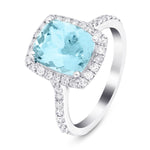 Cushion Halo Aquamarine 2.33ct & Diamond 0.53ct Ring in 18K White Gold - All Diamond