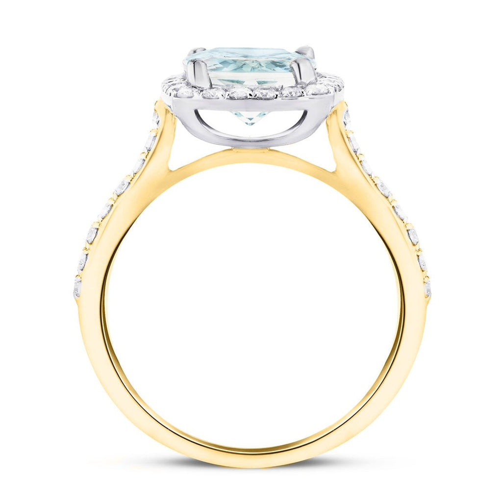 Cushion Halo Aquamarine 2.33ct & Diamond 0.53ct Ring in 18K Yellow Gold - All Diamond