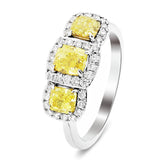 Cushion Yellow Diamond 1.60ct Three Stone Cluster Ring in Platinum - All Diamond