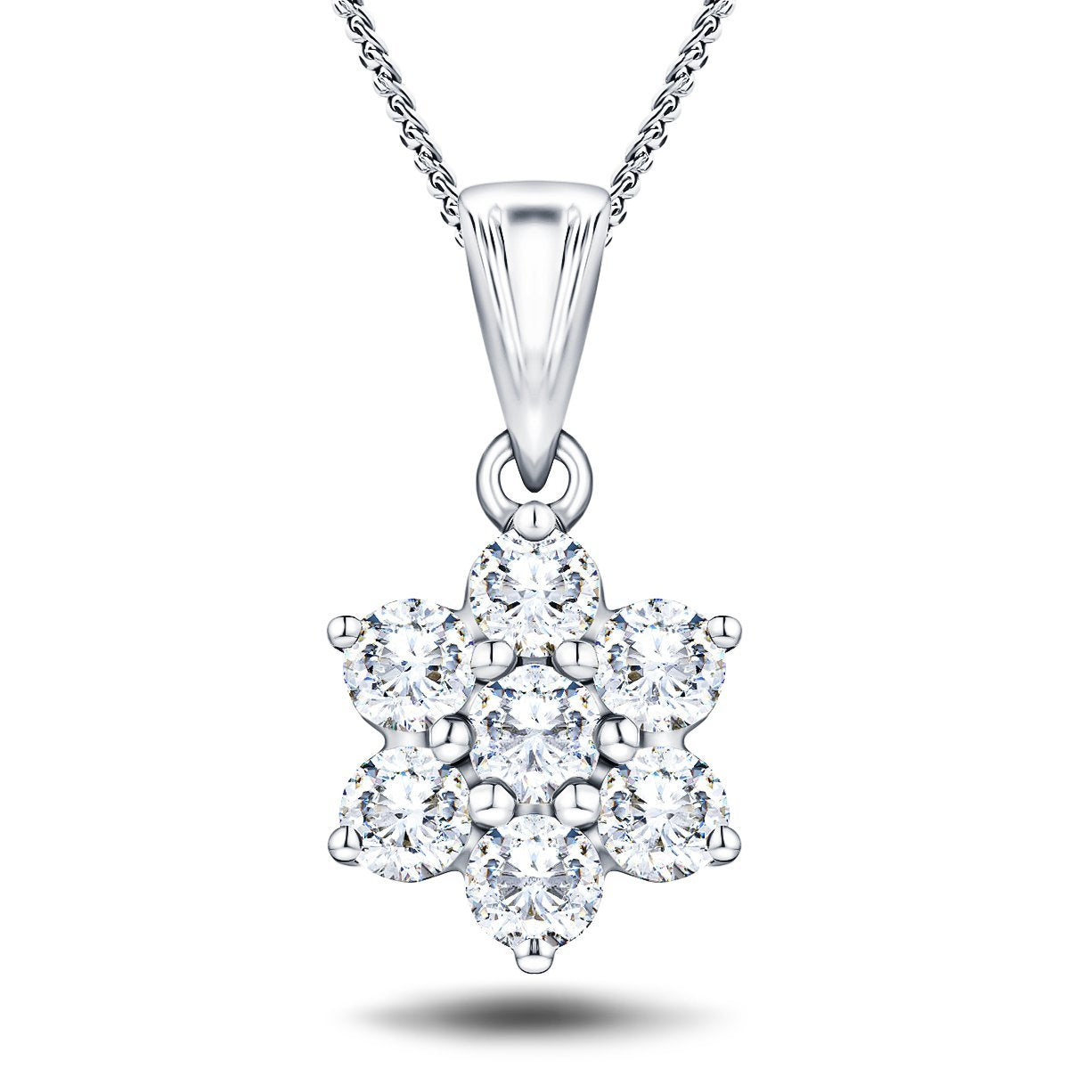 Daisy Diamond Cluster Pendant Necklace 2.00ct G/SI 18k White Gold - All Diamond