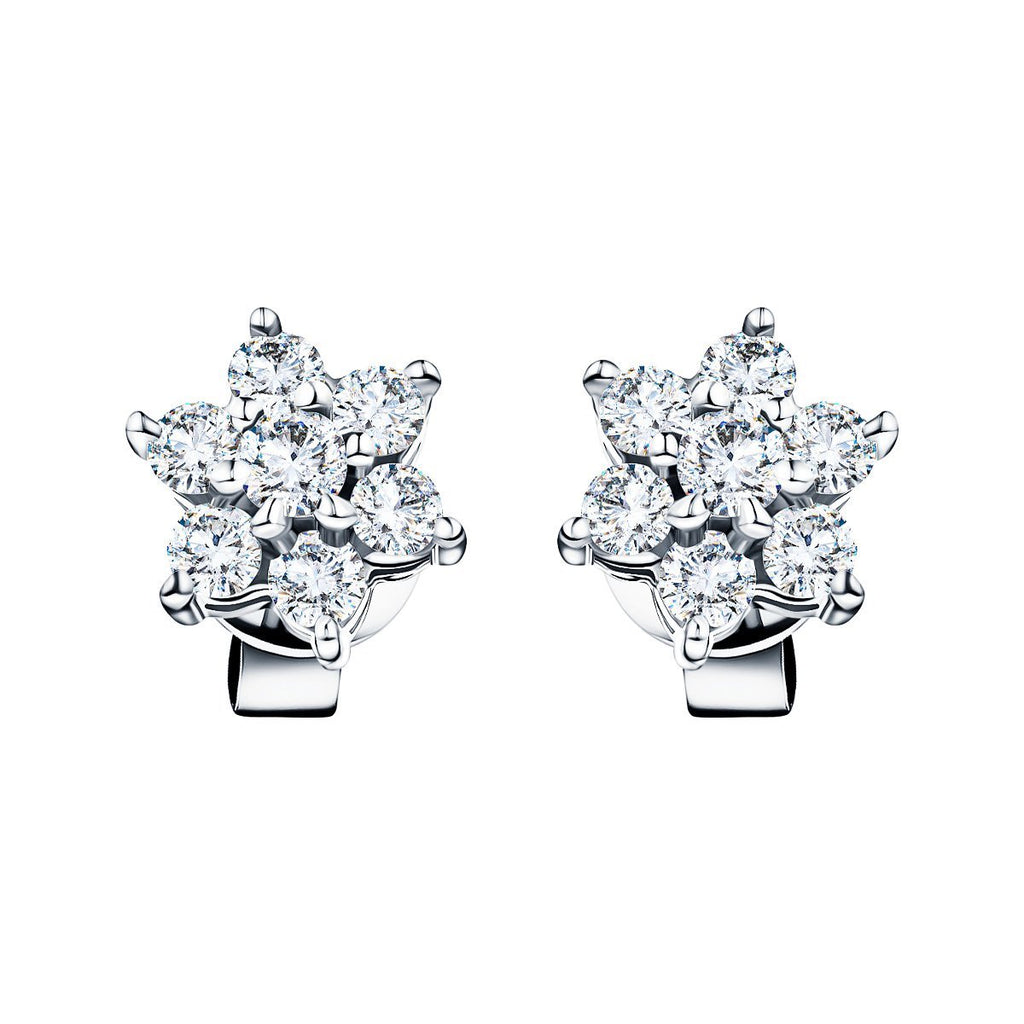 Daisy Diamond Cluster Stud Earrings 1.00ct G/SI in 18k White Gold - All Diamond