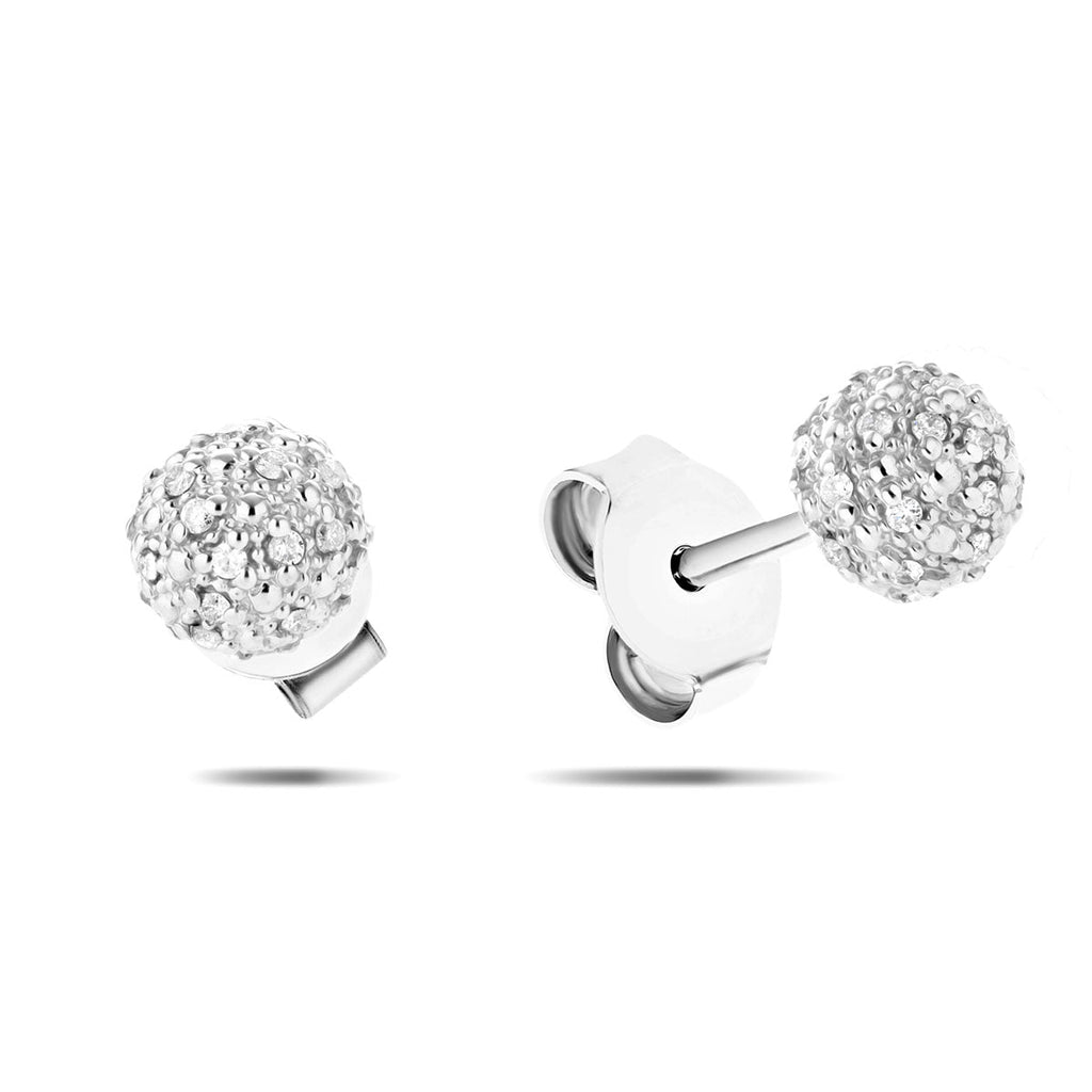 Diamond 0.13ct G/SI Pave Ball Stud Earrings in 9k White Gold 6mm - All Diamond