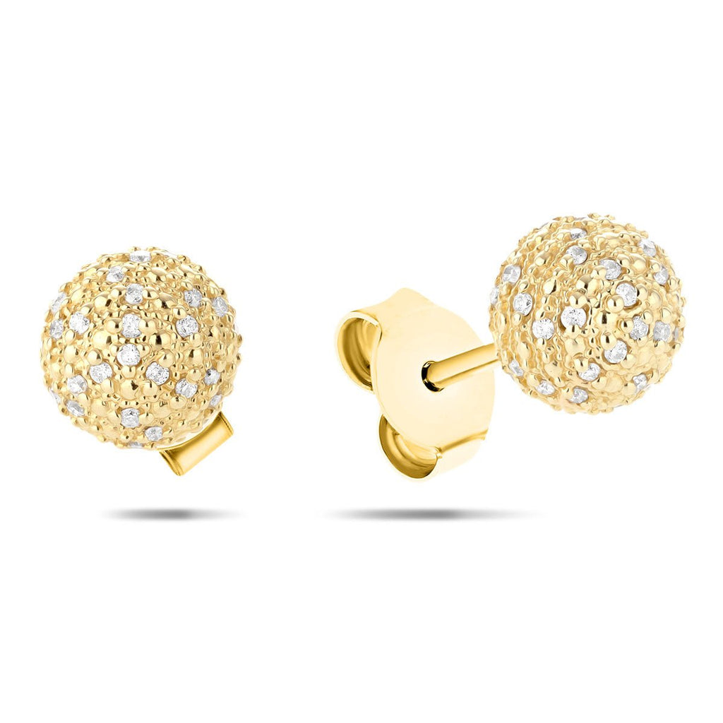 Diamond 0.23ct G/SI Pave Ball Stud Earrings in 9k Yellow Gold 8mm - All Diamond