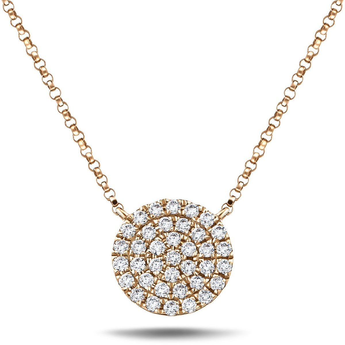 Diamond Cluster Circle Shape Necklace 0.40ct G/SI 18k Rose Gold - All Diamond