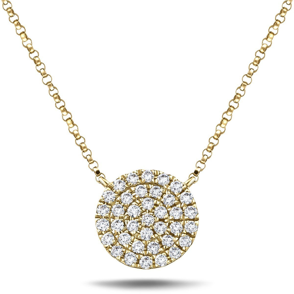 Diamond Cluster Circle Shape Necklace 0.40ct G/SI 18k Yellow Gold - All Diamond