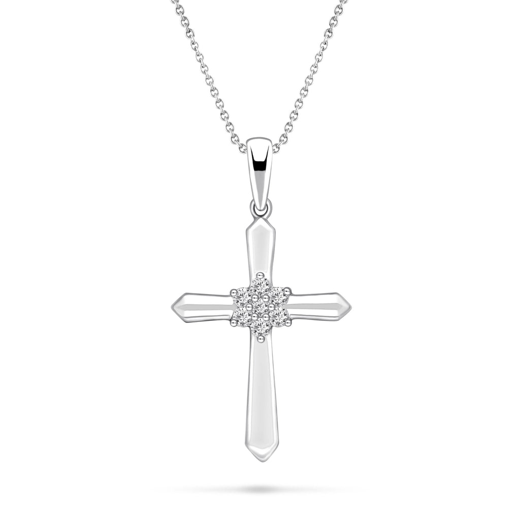 Diamond Cluster Cross Pendant Necklace 0.11ct in 9k White Gold - All Diamond