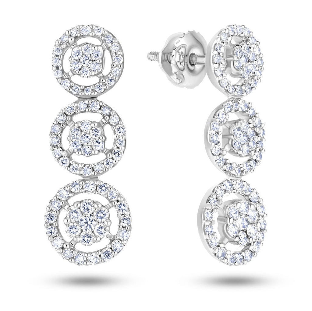 Diamond Cluster Drop Earrings 1.00ct G/SI Quality set in 18k White Gold - All Diamond