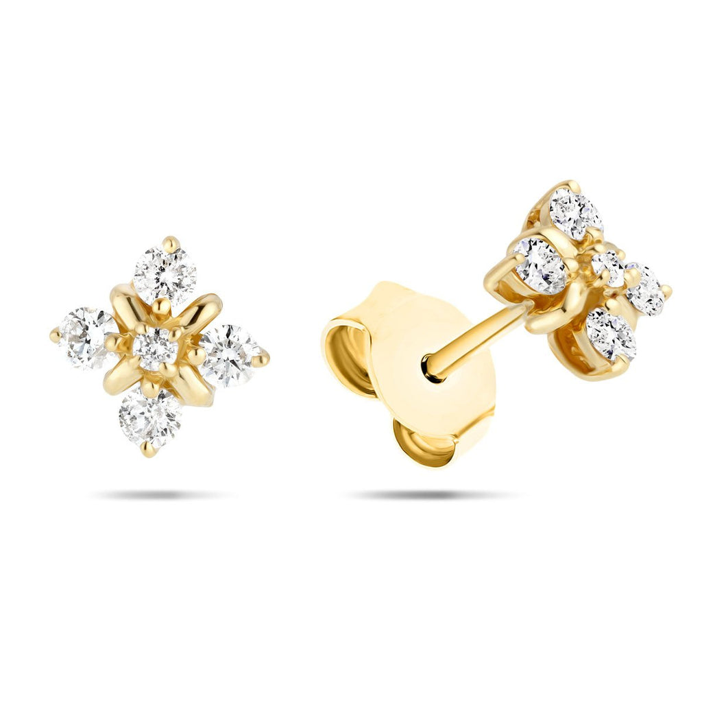 Diamond Cluster Earrings 0.45ct G/SI Quality in 18k Yellow Gold - All Diamond