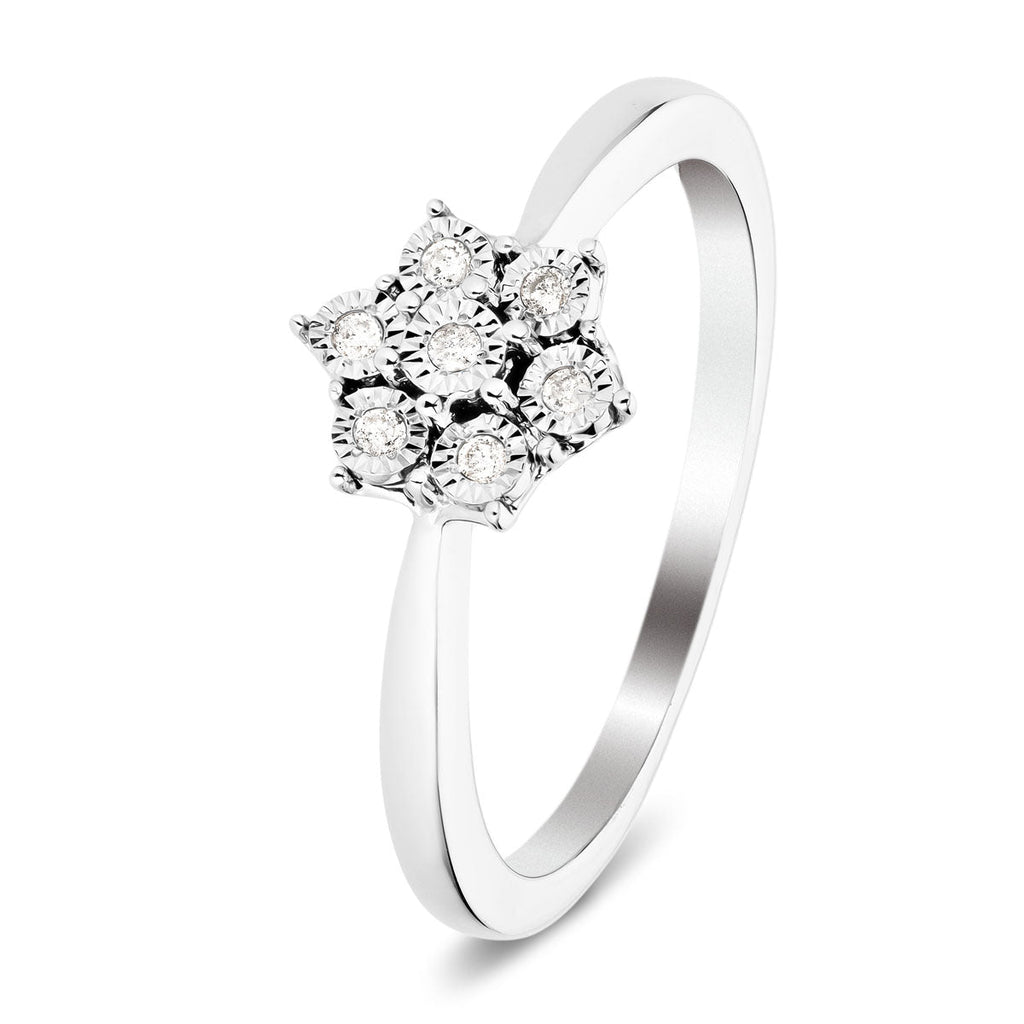 Diamond Cluster Floral Ring 0.50ct Look G/SI Quality in 9k White Gold - All Diamond