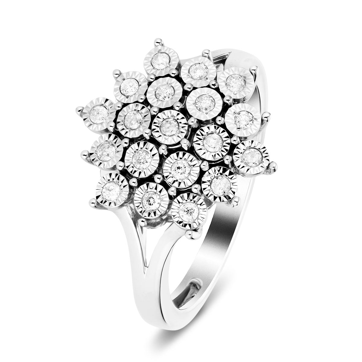 Diamond Cluster Floral Ring 3.00ct Look G/SI Quality in 9k White Gold - All Diamond