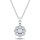 Diamond Cluster Pendant Necklace 0.35ct G/SI 18k White Gold 9.0x15.6 - All Diamond