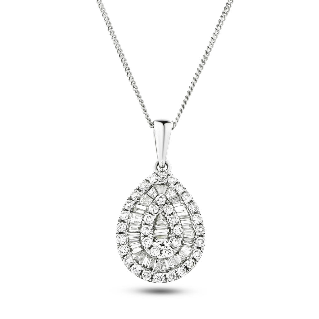 Diamond Cluster Pendant Necklace 0.40ct G/SI 18k White Gold 9.0x17.5 - All Diamond