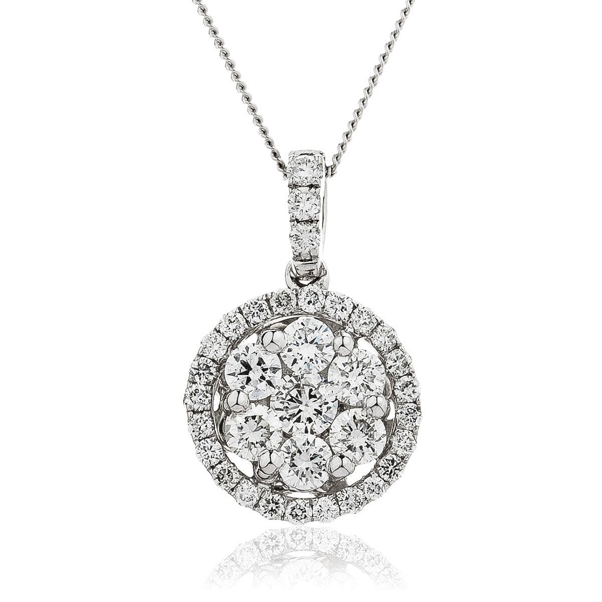 Diamond Cluster Pendant Necklace 0.60ct G/SI 18k White Gold 9.9x15.8 - All Diamond