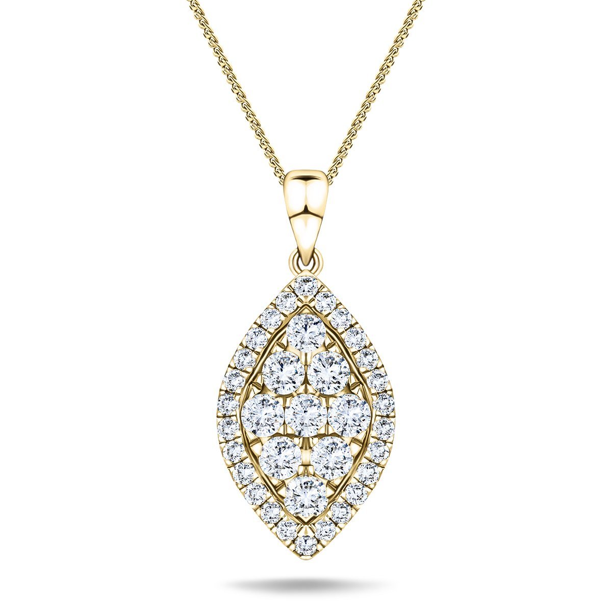 Diamond Cluster Pendant Necklace 0.60ct G/SI 18k Yellow Gold 9.1x21.5 - All Diamond