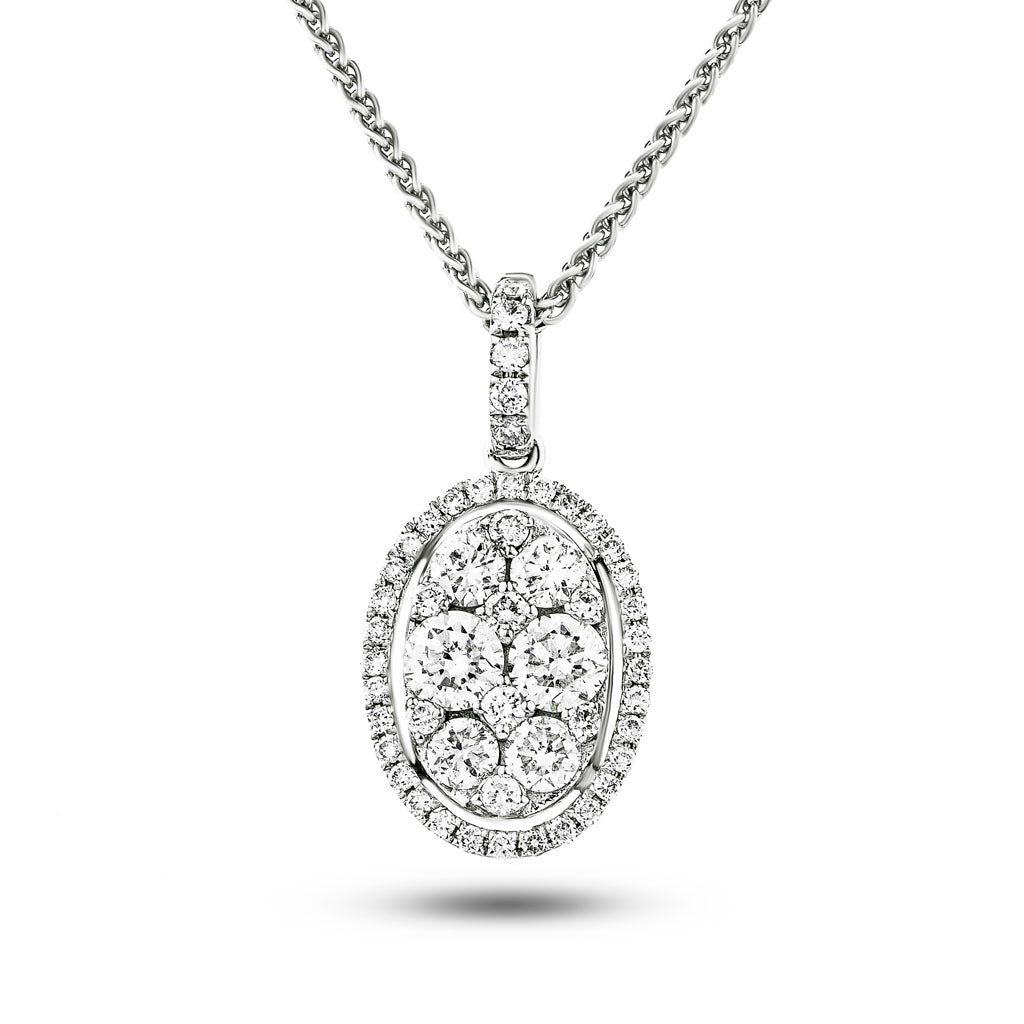 Diamond Cluster Pendant Necklace 0.70ct G/SI 18k White Gold 9.2x19.0 - All Diamond