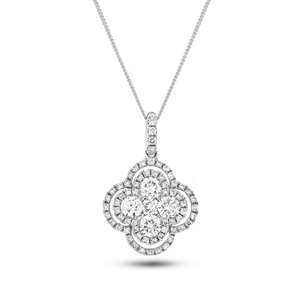 Diamond Cluster Pendant Necklace 0.80ct G/SI 18k White Gold 13.0x19.0 - All Diamond