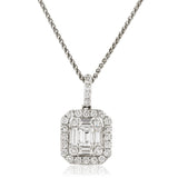 Diamond Cluster Pendant Necklace 0.80ct G/SI 18k White Gold 9.7x17 - All Diamond